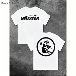 TLXT 100%25 Cotton Hell Star Pattern Double Sided Printed T-Shirt, High Quality Crew Neck Casual Short Sleeve Top for Spring & Summer