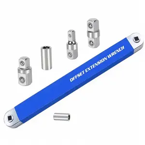 Heavy Duty Ratchet Offset Extension Wrench Set with 1/4", 3/8", 1/2" Drive Adapters, 60° Swing Arm Breaker Bar for Tight Spaces, Durable Socket Extension Tool