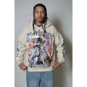 Bixner Beige Rhinestone Oversized Hoodie