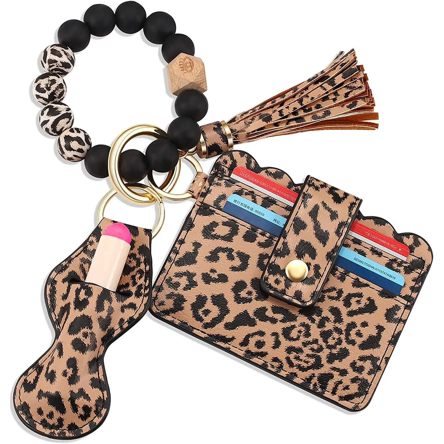 Wristlet Keychain Bracelet Wallet,  Bead keyring Bangle for Women