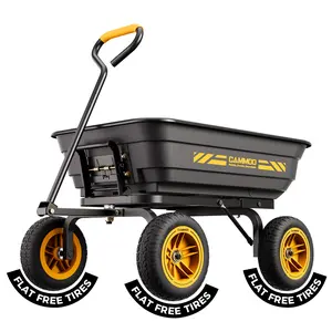 CAMMOO 10-in NO-FLAT TIRES 600lb Heavy-Duty Garden Dump Cart 4 Cu.Ft. Utility Wagon with Quick-Release Dumping & Prime Grade 100% Virgin Polypropylene - Not Recycled Material for Landscaping Gardening