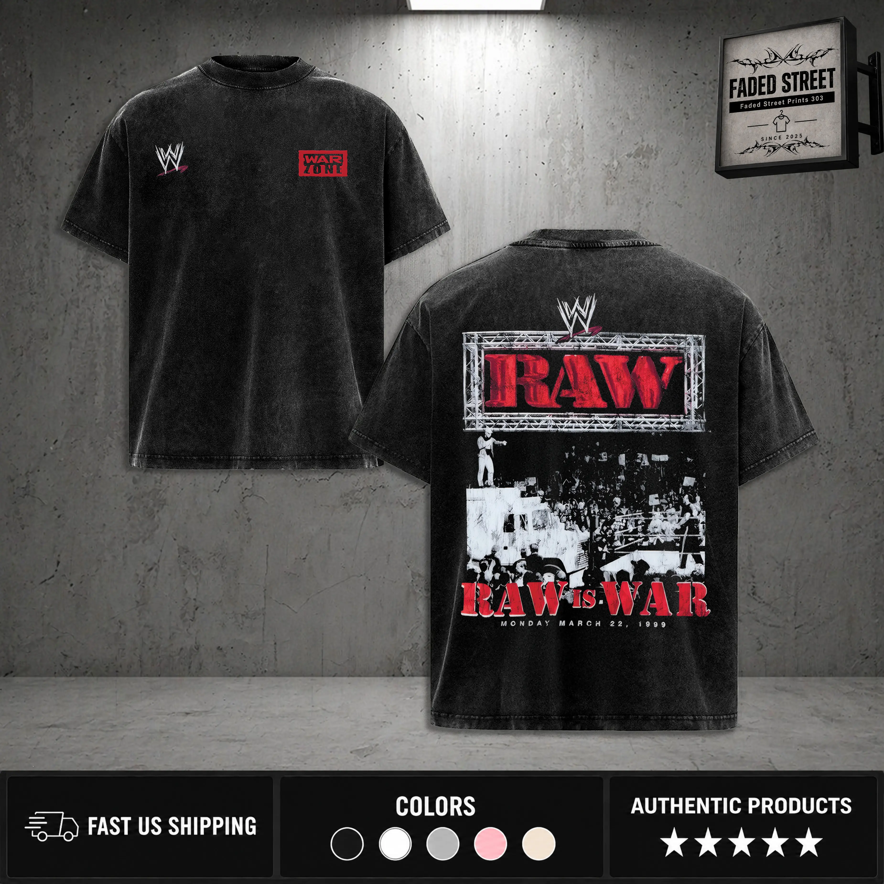WWE RAW Legends Shirt Vintage Wrestling Graphic | Washed Fight Night Look | Heavyweight Streetwear Vibe Cotton Fabric