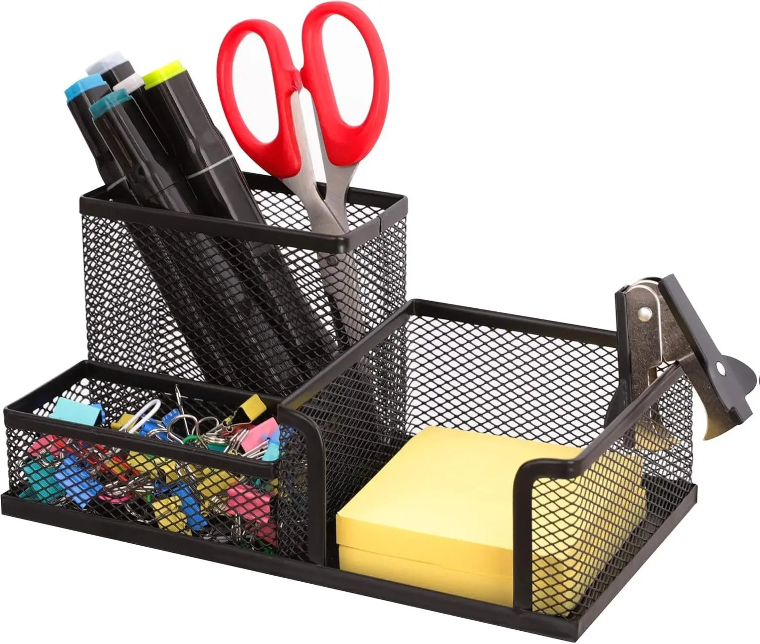 Desk Organizers Mesh Pencil Holder，3 Compartments Black Mesh Pen Holder Storage for Office Desk Accessories