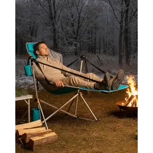 KingCamp Hammock Chair with Detachable Footrest – Smooth Swinging Rocking Camp Chair, 400lbs Heavy Duty, Oversized Breathable Mesh Seat, Headrest Pillow & Cup Holder, Quick-Fold Portable with Carry Bag for Outdoor Beach Lawn RV