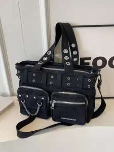 Women's Fashionable All-match Punk Style Tote Bag with Multi-pocket Design, Casual Versatile Zipper Design, Large Capacity Shoulder Tote Bag, Valentine's Gifts for Her
