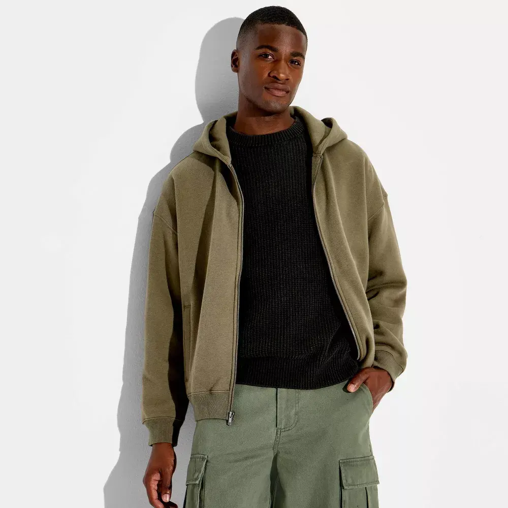 Men's Full Zip Hooded Sweatshirt - Original Use Olive Green XL
