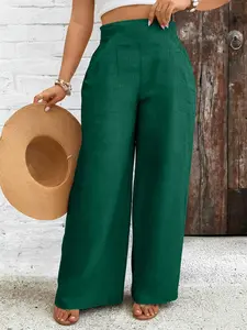 Plus Size High-Waisted Wide-Leg Solid Color Pants, Wide Legged Pants, Casual Loose Fit Trousers Palazzo Pants – Comfortable Breathable Fabric, Elastic Waist Design, Perfect for Summer Outfits, Daily Wear, Vacation Looks