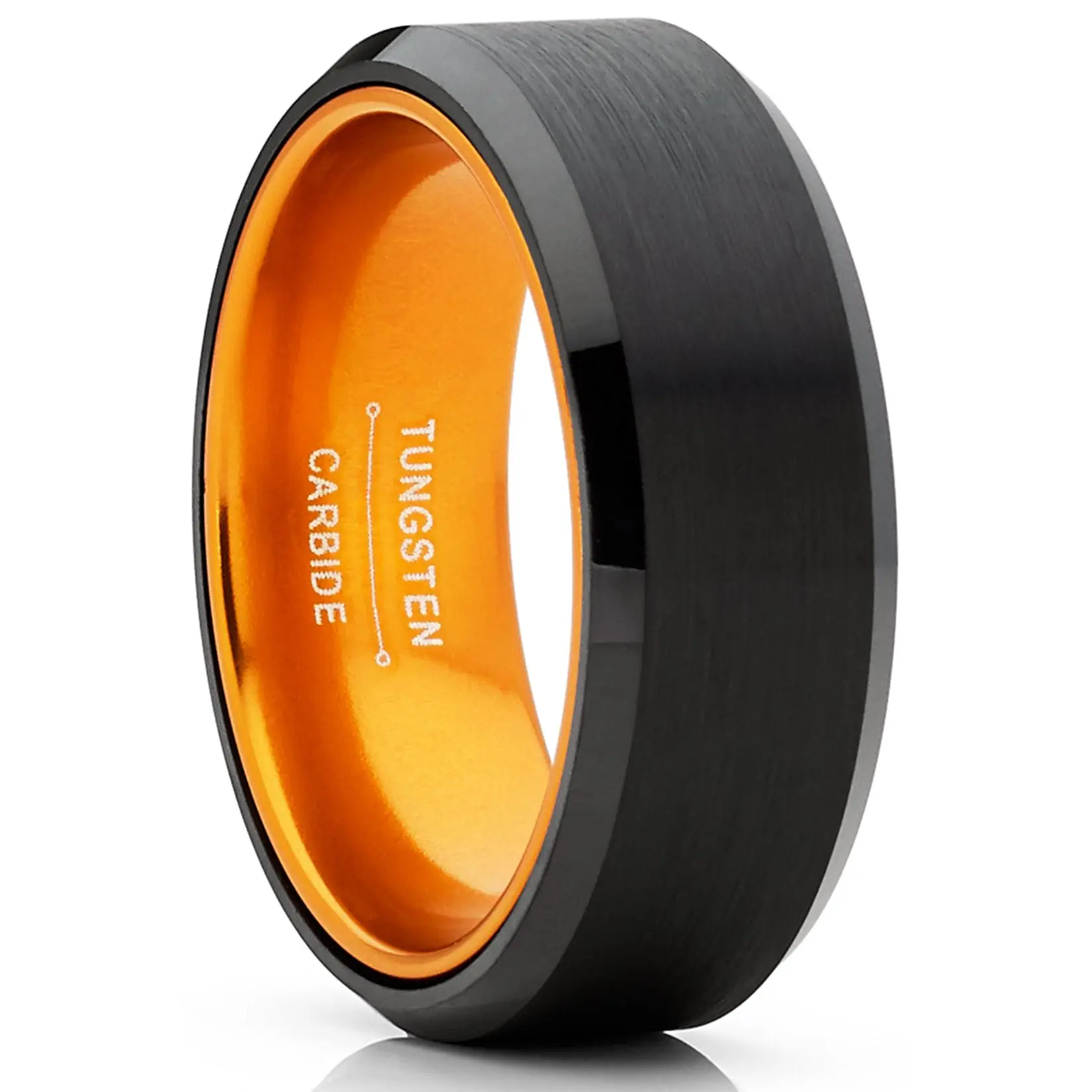 Men's Black Tungsten Wedding Band - 8mm, Contoured Interior, Beveled Edge, Brushed Finish, Hypoallergenic, Sturdy Male Jewelry for Everyday Wear & Presentation, Finger Rings, Marriage Ring