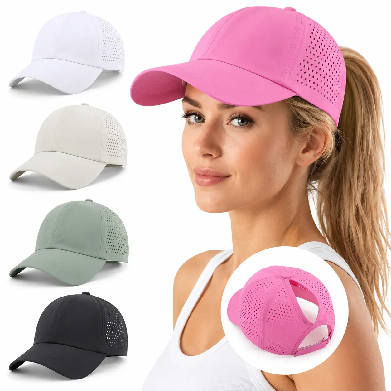 4Pcs Womens Breathable Mesh Baseball Cap - Lightweight Running Sport Hat with Ponytail Hole - Summer UV Protection for Outdoor Trucker Cap Sunscreen Leisure Hat