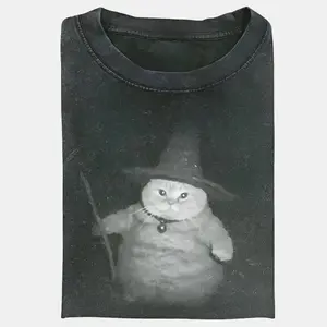 Comfort Colors WIZARD CAT Vintage Tee, Cat T-Shirt, Meme Cringe Funny Dumb Shirts, Unisex Movie Shirt Menswear Womenswear Streetwear