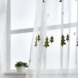 Tree Embroidered Curtain, 1 Count Modern Simple Window Curtain, Home Decorative Curtain for Living Room Bedroom Study Room Office