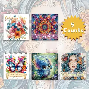 Flower & Butterfly Pattern Coloring Book, 5 Counts/set Coloring Book without Colored Pen, DIY Painting Supplies for Adults & Teens