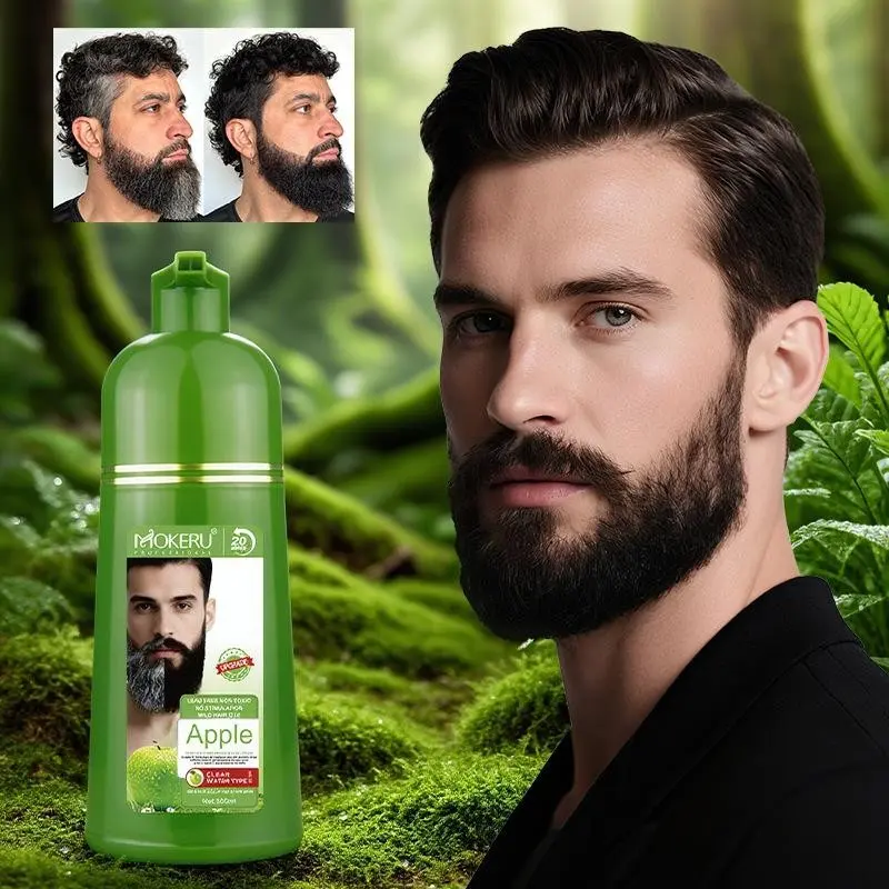 500ML Men's Beard Dye Cream Grooming, Gentle Formula, Covers Beards, Waterproof, Long-Lasting, Natural, Apple Extract, Home Use, Easy Application