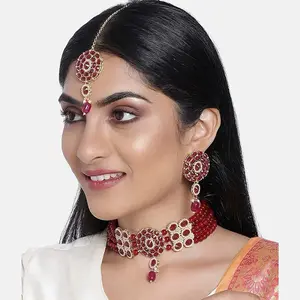 Red Stone Chocker Set - Trending 2025 Indian Stoned Necklace & Tikka Set with Unique Design