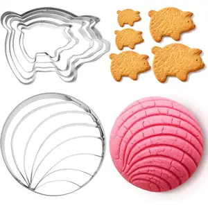 Mexican Concha Bread  and 5 count Marranito Pig Cookie Cutters Set - Traditional Pan Dulce Baking Molds for Conchas & Mexican Gingerbread Pigs -  for Dia de los Muertos and Baking