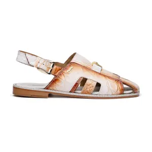Mauri Barbados in White / Dirty Cognac Mens Exotic Alligator / Hornback Sandals