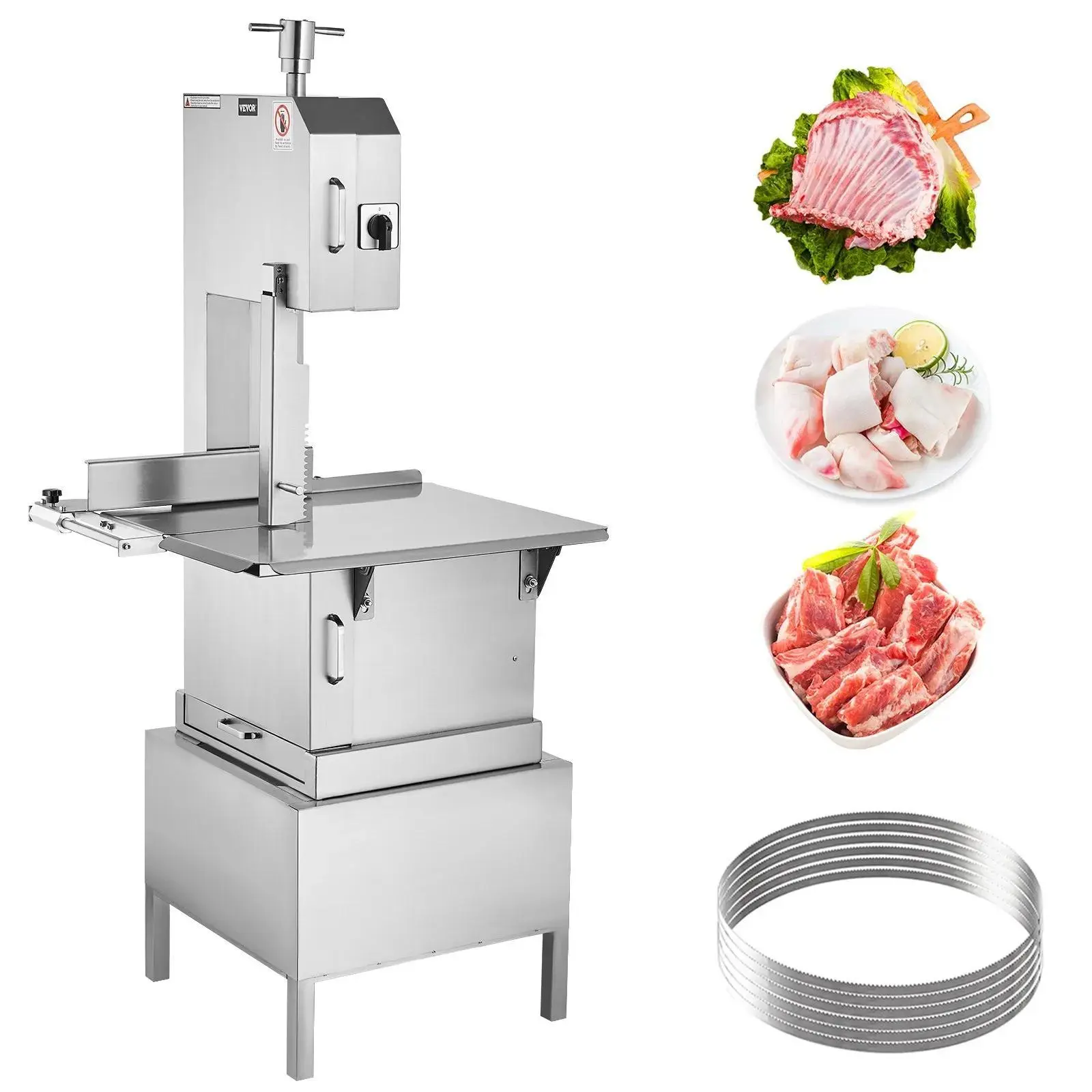 【Backtoschool】VEVOR Commercial Electric Meat Bandsaw, 2200W Pure Copper Motor Sturdy Stainless Steel Vertical Bone Sawing Machine, 24.4x20.5" Workbench, Adjustable 0.16-8.7" Cutting Thickness, Accurate Frozen Meat Cutter with 6 Blades for Rib Pork Beef, A