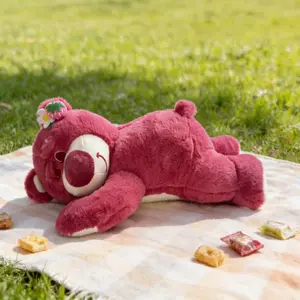 This super cute pink strawberry bear plush toy/pillow is incredibly popular. Soft and comfortable, it makes a perfect gift. Adorably soft plush toy. mushroom lemon crochet weighted Stuffed Football dinosaur corduroy Anxiety Relief with Lights Music heart