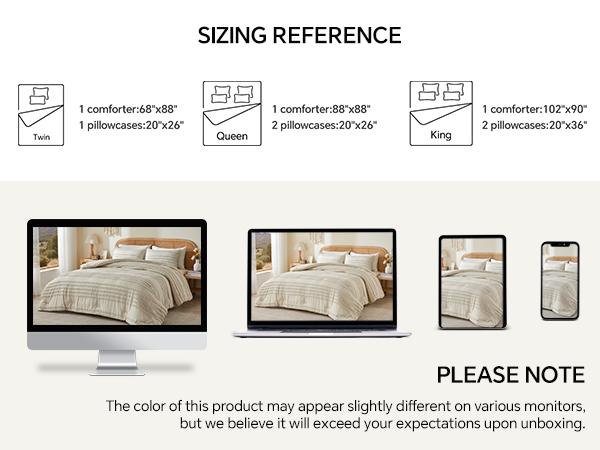 Bedelite Boho Comforter Set, Tufted Striped Bed Set  Soft Vintage Farmhouse Comforter for All Seasons, Boho Home Decor Fluffy Jacquard Bedding Pillow Shams