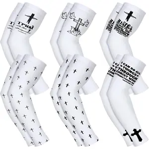 6 Pairs UV Sun Protection Baseball Arm Sleeves Cooling Faith Cross Arm Sleeves for Christian  Men Youth