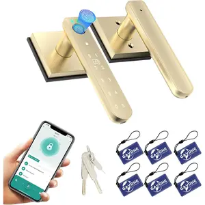 Gold Door Lock Finger Print Door Knob Bedroom Door Lock with App Easy Installation for Home Bedroom Office,6 Fob Cards