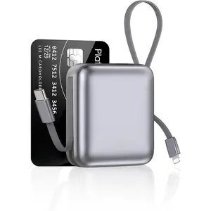 3C9-MPP044 Compact 10000mAh 22.5W Fast Chargeable Power Bank - Mini Portable Charger with Built-in Cables, LED Display, USB-C Battery Pack for Smartphones, Digital Devices, Travel Accessories (Gray)