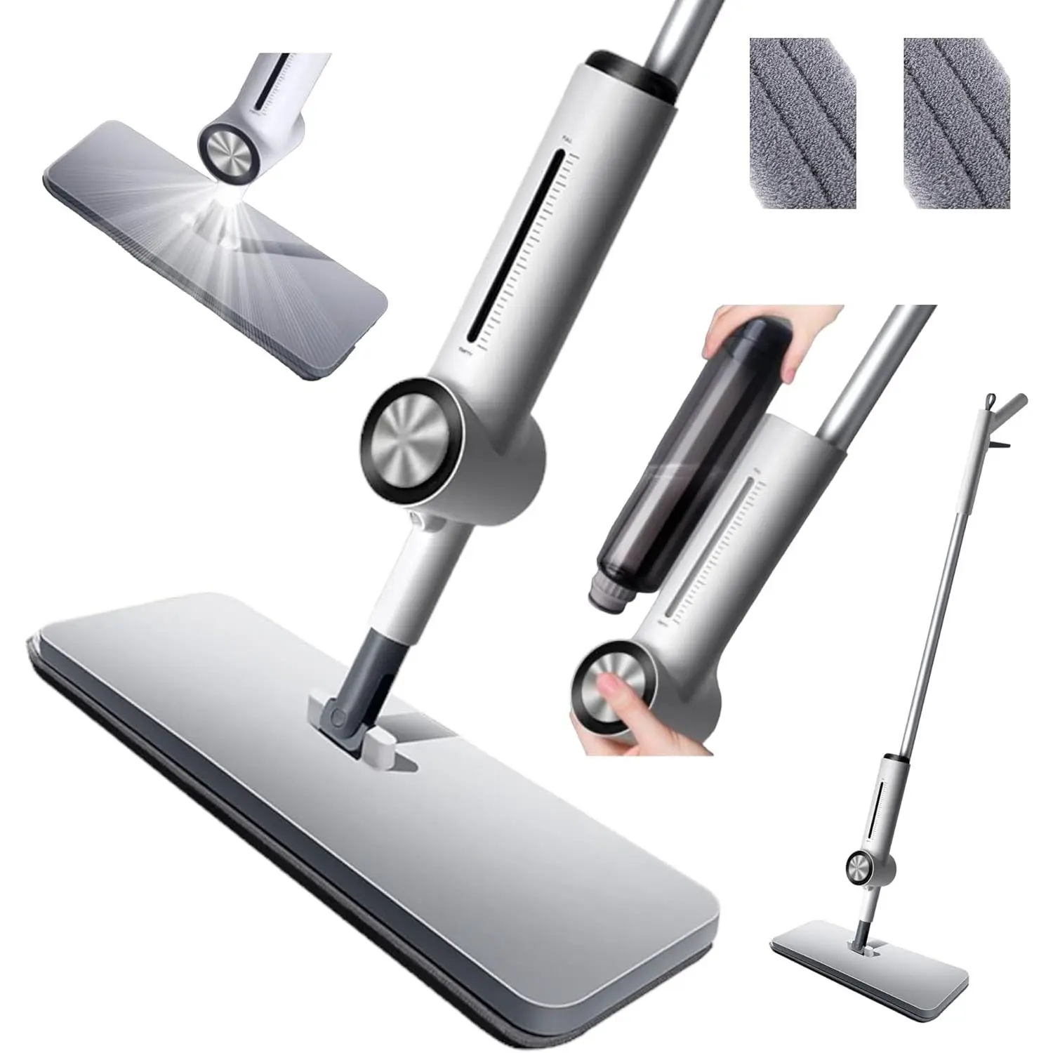 360° Rotatable Lightweight Electric Mop - 130*36cm Flexible Household Deep Cleaning Tool, Easy to Assemble, High-Quality Microfiber Pads, 250ml Refillable Liquid Bottle, Scratch Resistant Kitchen Brush, Reduces Tiredness for Household Chores Floor Areas,