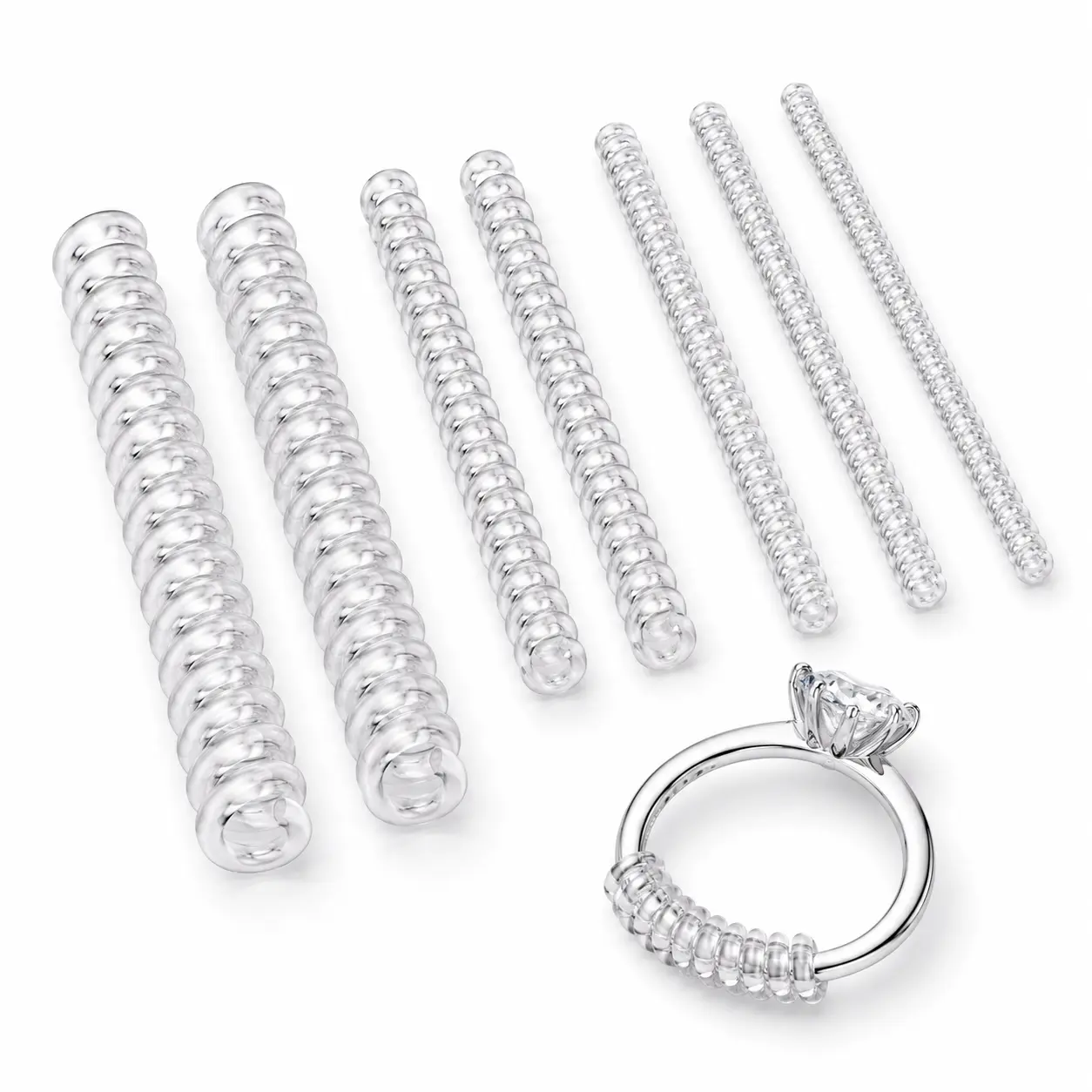 Loose ring size adjuster, ring size adjustment pad or tightener, invisible protective device, 4 size adapters, almost any ring size adjuster (8 pieces)