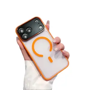 Luxury High-Quality Translucent Metal Lens Frame Protective Acrylic Hard Case for iPhone 17/17 Air/17 Pro/17 Pro Max/16/16 Pro/16 Pro Max/15/15 Pro/15 Pro Max/14/14 Pro Max, Simple Minimalist Design for Men and Women