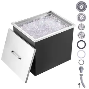 summervibes VEVOR Drop in Ice Chest, 21Lx 17Wx 18H Stainless Steel Ice Cooler, Commercial Ice Bin with Cover, 40 qt Outdoor Kitchen Ice Bar, Drain-pipe and Drain Plug Included, for Cold Wine Beer