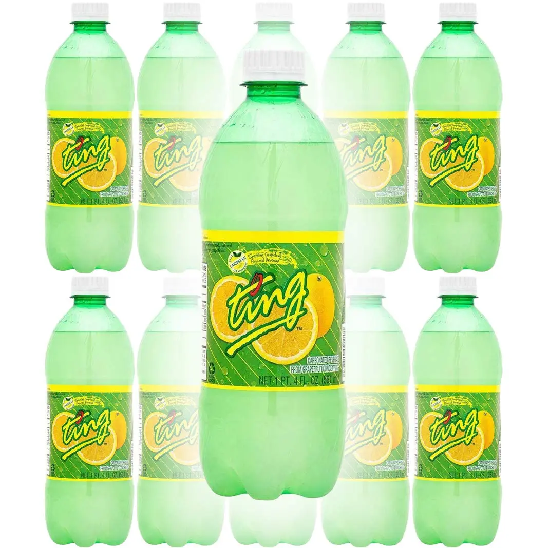 Jamaica Ting Tangy Carbonated Grapefruit Beverage, 20 oz Bottles, 10-Pack (Total 200 Fl Oz) - Sugar-Infused, Chilled-Friendly for Youth