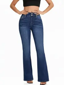 Women's Blue stretchy jeans, Elastic High-Waisted Skinny Jeans, trending jeans 2026,Wide Leg Casual Fashion Pants, Slim-Fitting Long Regular Fit, All Seasons Wear