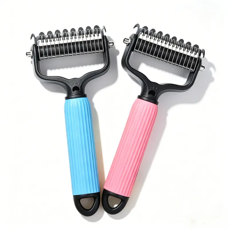 Stainless Steel Double-Sided Dog Detangling Comb - One Size Universal Fit Shedding Brush for Coat Health, Matted Hair Taming - Pet Grooming Supply