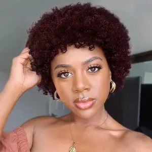 Short Afro Curly Wig for Women - Brazilian Fiber Hair Wig in Vibrant Burgundy (99J) - 180% Density, Funky Kinky Curly Style, Voluminous & Bold Look