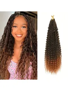 4acks 24-Inch Deep Wave Crochet Hair Extensions, Curly Synthetic Braiding Hair for Women, Black Water Wave Texture, Versatile Styling for All Ethnicities