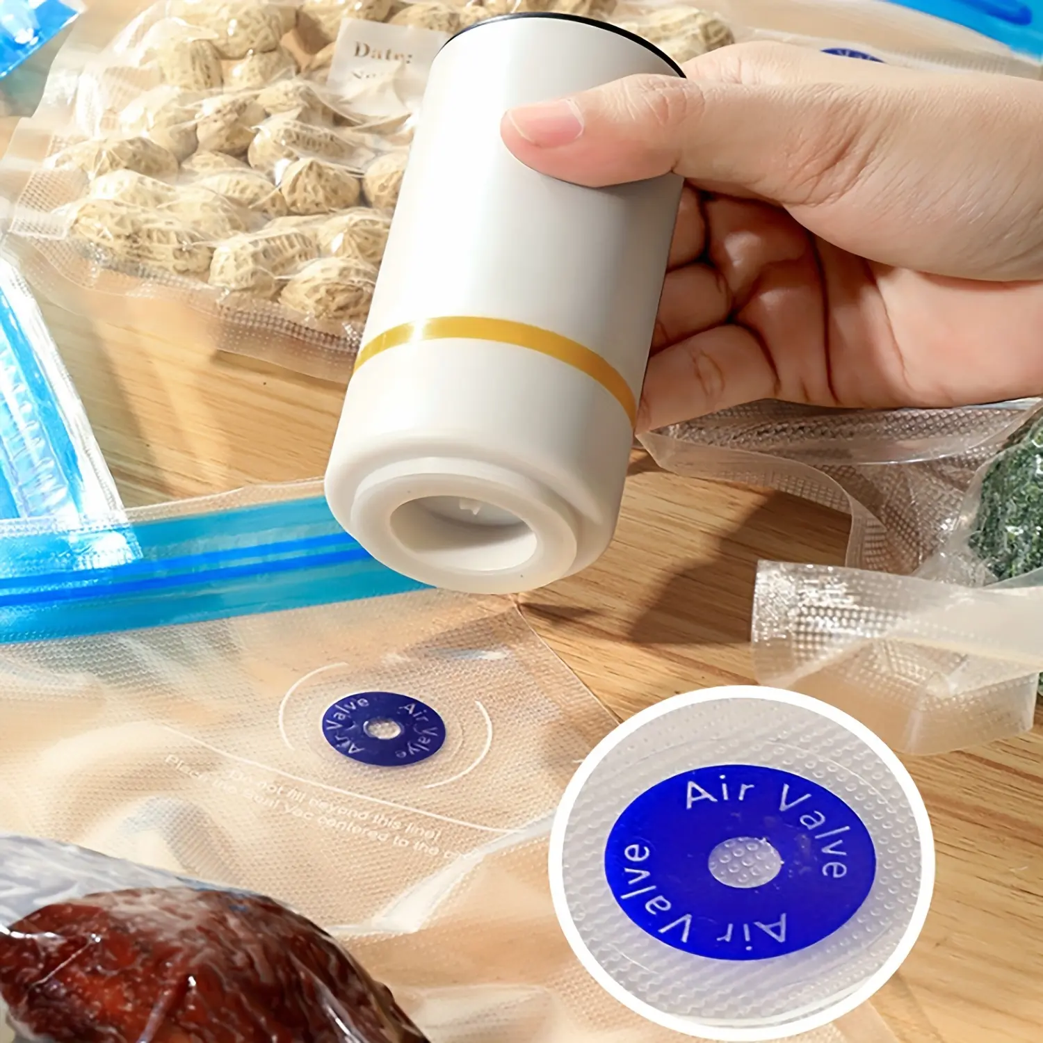 Portable USB Rechargeable Lithium Battery Vacuum Sealer Kit - Multi-Functional Mini Electric Pump with 9 Reusable Vacuum Seal Bags - 3 Sizes for Sous Vide