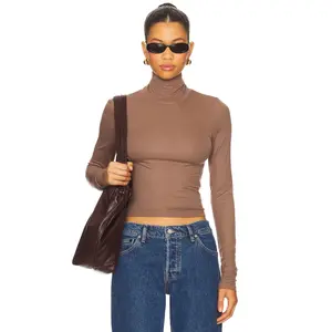 LA Made Felix Crop Turtle Neck Top in Truffle