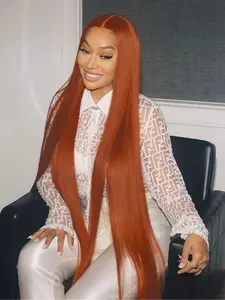 32 Inch Ginger Orange 13x4 Lace Front Wigs Pre-Plucked Natural Hairline Synthetic Wig Free Part Straight Wig Graduation Hair Straight Wig Lace Frontal Wigs Prom 2026 Hair for Girls  for Vacation Party Prom