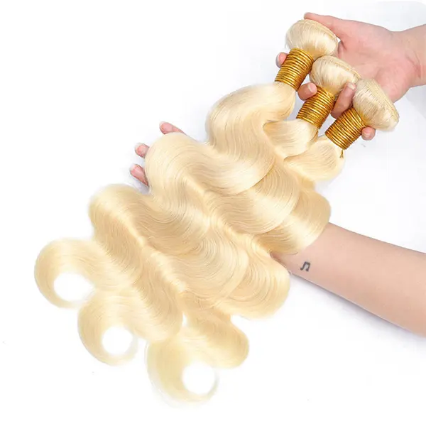 Women's Grade 12A 100% Unprocessed Brazilian Remy Virgin Real Hair Extensions, 16in-30in Blonde Body Wave Raw Hair Bundles, Double Weft, Secure Hold Weave, Body Waves
