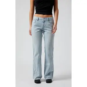 Pacsun Women's Jade Low Rise Bootcut Jeans Flames Light Indigo
