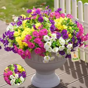 6 Bundles Bright Artificial Trumpet Vines, UV Resistant Fake Plants, Realistic Outdoor Decor for Front Porch, Patio, Garden Pots