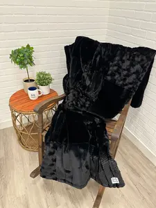 All Black Patchwork Minky Mama Blanket - 60" x 84" Size with Sydney Pattern Backing