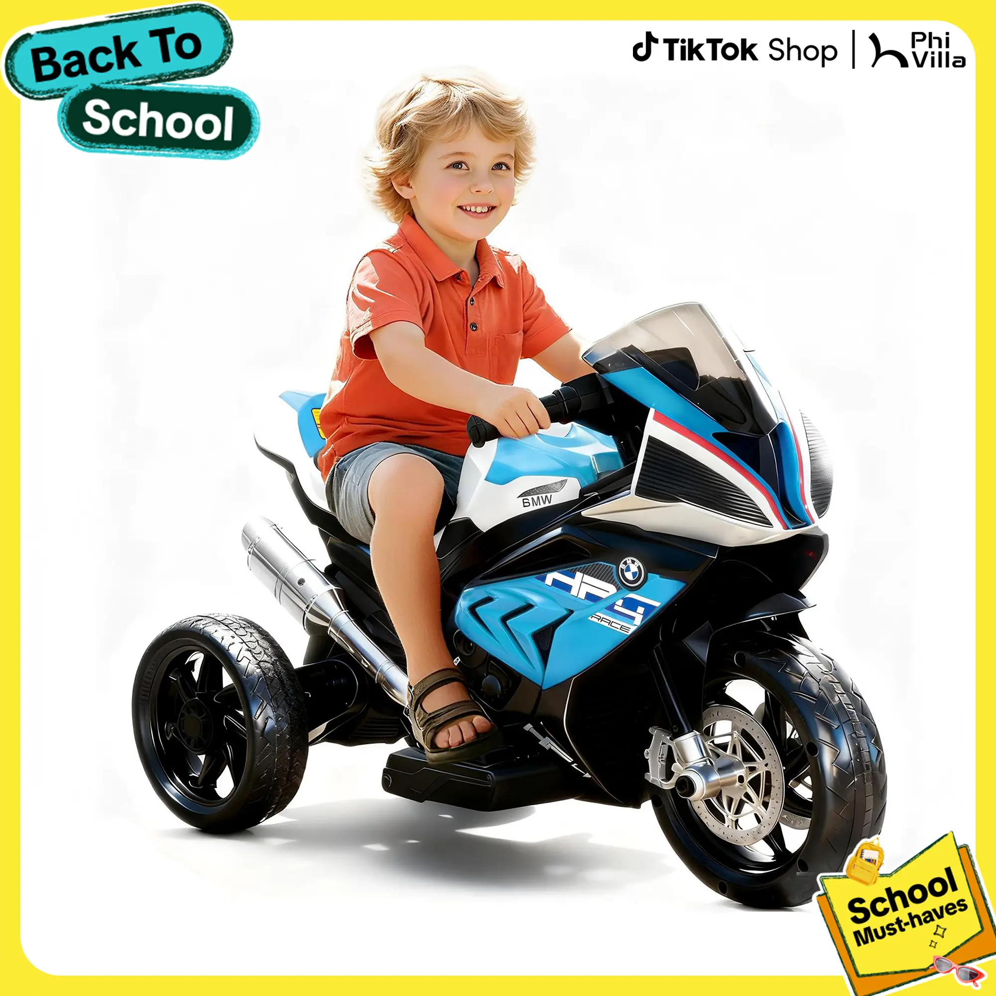 PHIVILLA Home 12V Kids Electric Motorcycle BMW Authorized, Ride on Toy for Toddlers, Battery Powered, 3-Wheel Stable, Horn, Music & LED Lights