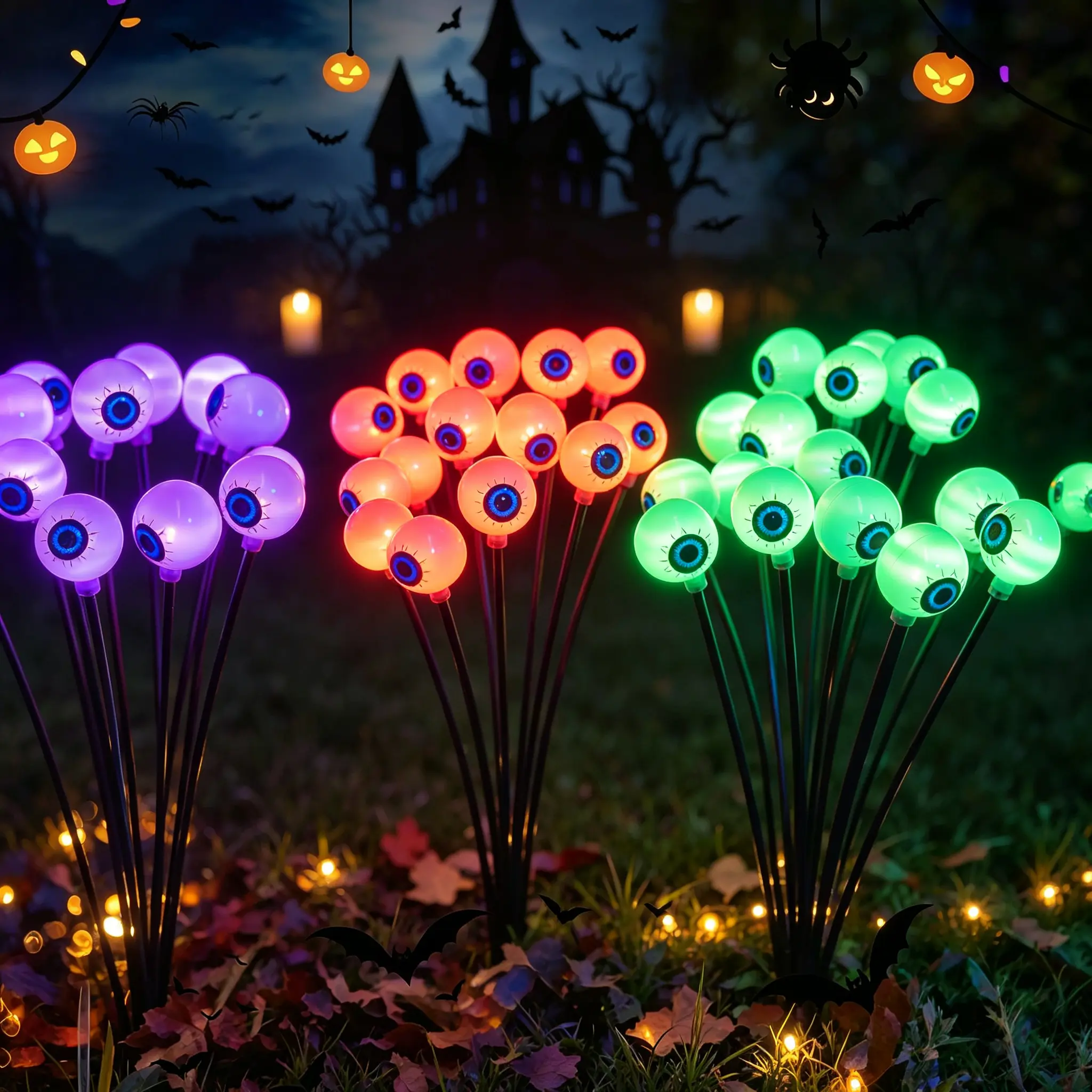 Halloween Decorations Outdoor, 6 Pack 36 LED Solar Scary Eyeball Swaying Lights, Green Solar Firefly Light Waterproof Outdoor Garden Lights for Halloween Yard Garden Lawn Party Flower Bed