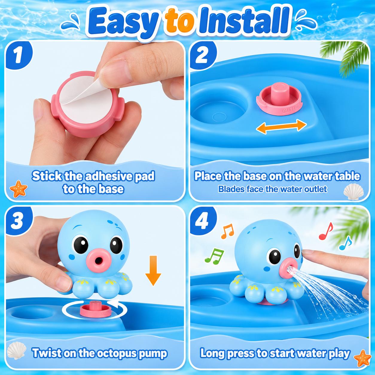 Octopus Water Pump for Step2 Water Table — Fits Rain Showers, Unicorn & Most Brands | 6L/Min Strong Flow, 3-Hour Rechargeable Battery | No-Drill 60s Install, Ultra Quiet 45dB | Toddler Outdoor Water Play Toy Accessories (Pump Only) Blue Octopus Water Pump for Step2 Water Table — Fits Rain Showers, Unicorn & Most Brands | 6L/Min Strong Flow, 3-Hour Rechargeable Battery | No-Drill 60s Install, Ultra Quiet 45dB | Toddler Outdoor Water Play Toy Accessories (Pump Only) Blue
