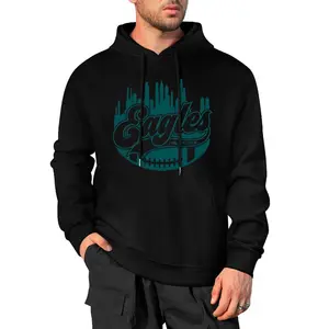 Men's Sweatshirt Eagles Football city skyline Print Long Sleeve Drawstring Pocket Casual Hoodie, Autumn/Winter Men's Clothing