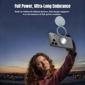 Magnetic mobile phone photography flash mini selfie light, brightness adjustable, suitable for iPhone, Xiaomi, Huawei, Samsung live streaming vlog portable ring light 4in1 stick with fill overhead pink led square Gesture Control Auto Face Tracking summer