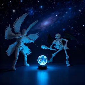 Angel & Demon Combination, Multi-Jointed Poseable Figure, Articulated Fidget Figurines, Six-Winged Angel Doll, Skull Devil, DIY Building Blocks