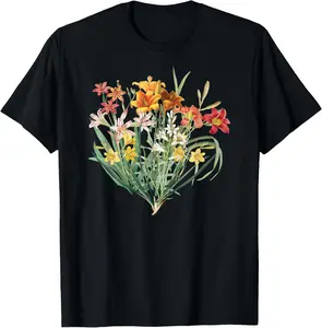 100% Cotton  Unisex Variety of Lillies Graphic Flower Print Flowered T-Shirt T-Shirt