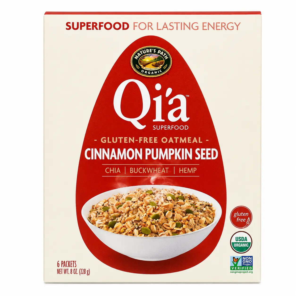 Nature's Path Qia Superfoods Instant Oatmeal - Cinnamon Flavor, Pumpkin Seeds, 6 Packets - Suitable for All Ages, Yes